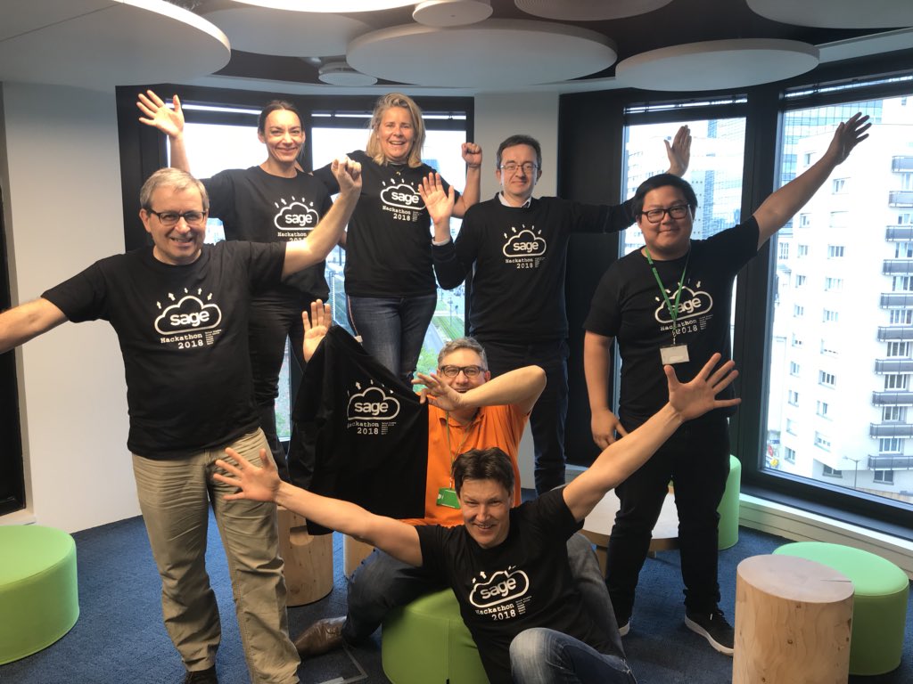 S_Rebeyrotte's tweet photo. #Sagehackathon Winning team for France. Opinion are ours ! How can you leverage Social Networks word of a mouth to strengthen your brand ? We have a #SageBusinessCloud solution for you.@DCSAL @FPannequin @virgindoro https://t.co/rNEJrXp5Ny