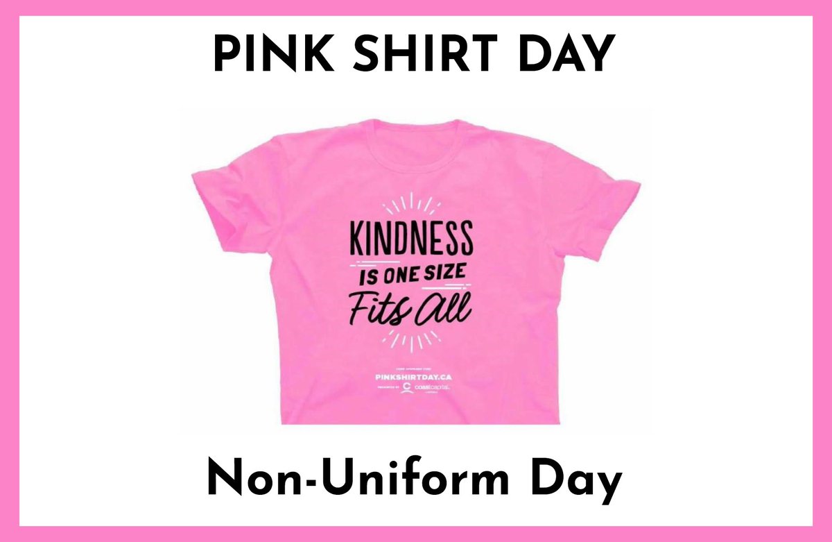 Tomorrow, King David will be having our Pink Shirt Day! Students are asked to wear as much pink as possible in support of maintaining a school environment of kindness and inclusivity.