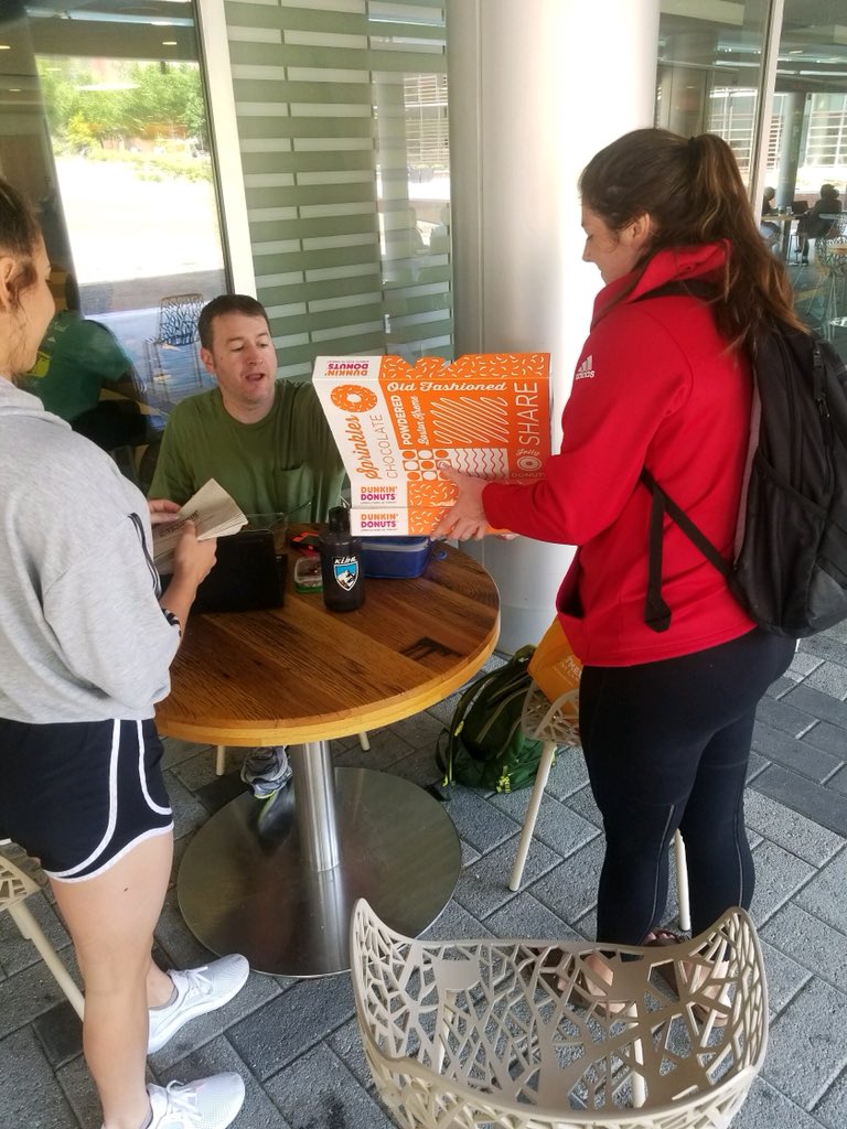 PackSoftball's tweet photo. #PackSB handed out donuts at Talley today to spread the word about this weekend’s series with UNCG 🍩 https://t.co/OqepQlzZ7U