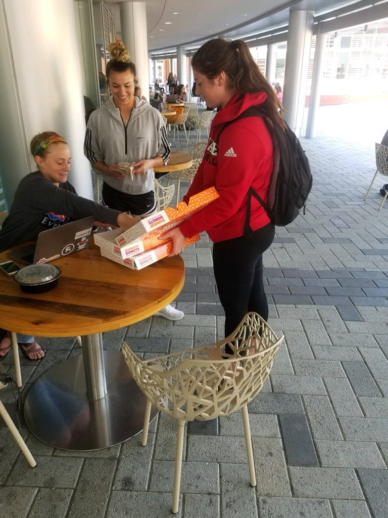 PackSoftball's tweet photo. #PackSB handed out donuts at Talley today to spread the word about this weekend’s series with UNCG 🍩 https://t.co/OqepQlzZ7U