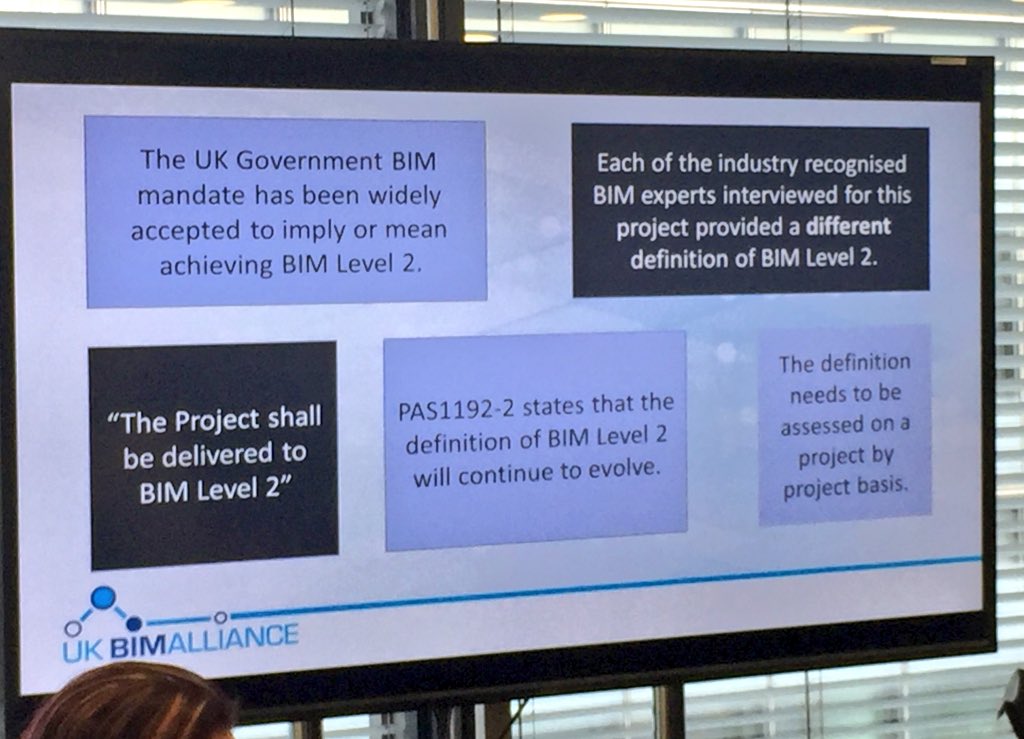 SuButcher's tweet image. Sarah @sarahrocklaw and May @BuildLaw_ArtTea asked the survey correspondents for a definition of #BIMLevel2 and got 44 different responses #BIM4Legal