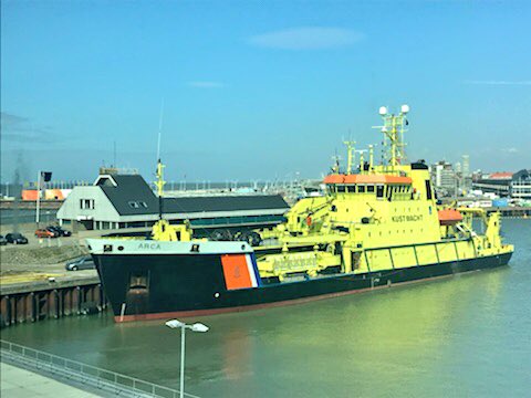 vestager's tweet photo. With a view to the harbour of Amsterdam the #ACMconference. The ship in the photo has nothing to do with my speech - but better view that the conference room :) https://t.co/je3u64Mpd3 https://t.co/YbZ7Ix0bRV