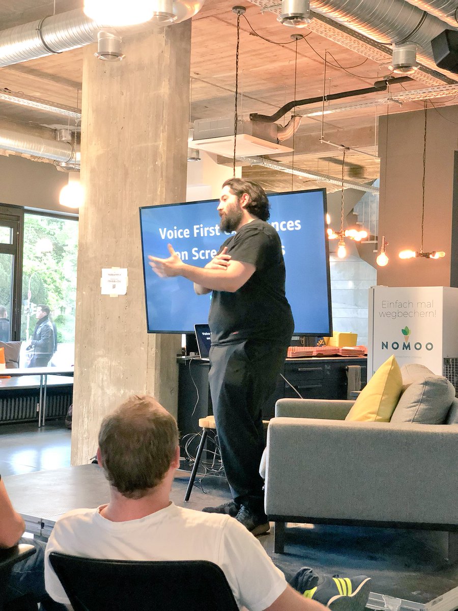 kahle's tweet photo. Now on stage: @memodoring is sharing valuable insights on how to enhance your Alexa skill with a multimodal approach to provide a voice+ experience!  @botscologne @alexadevs #VoiceFirst #VoiceDesign https://t.co/yv6cSyVQ06