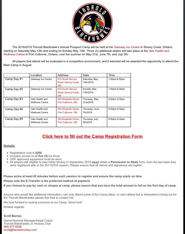 pcsailorshockey's tweet photo. Reminder: Thorold Blackhawks rookie camp skates start up on Saturday May. 12th, 2018. Be sure to sign up online or at the first day of camp at the arena. More information is available on the Thorold Blackhawks website. https://t.co/eUfEacTTXv
🦅 #Hawkeytown https://t.co/jMS2NeLvrh