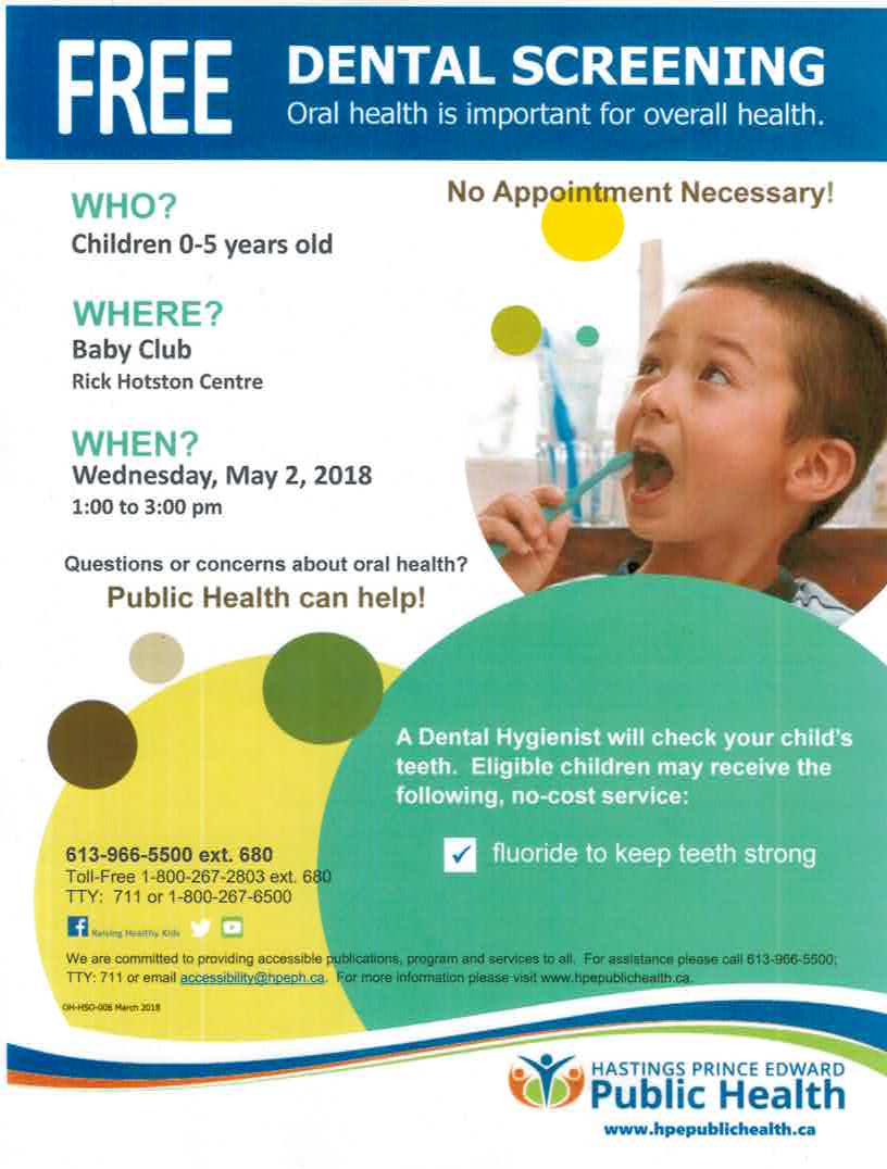 FREE dental screenings for children 0-5 years old at BABY CLUB from 1-3pm. No appointment necessary. #DentalScreening #hpepubllichealth