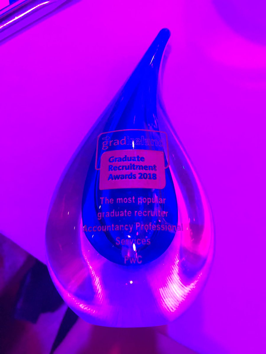Cat_Lynch_Purdy's tweet photo. We won! @pwcirl_careers Most Popular Graduate Employer of The Year 2018 #gradawards18 @gradireland https://t.co/CU9TkbzgNT