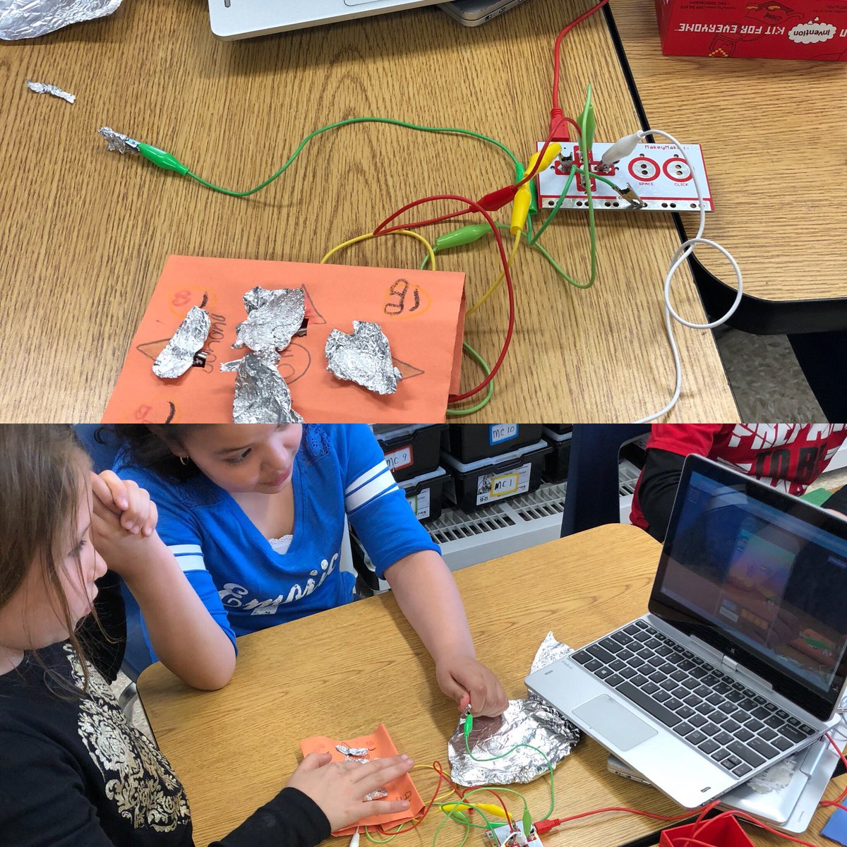AllisonMarie86's tweet photo. 3rd graders are using the @makeymakey remote they made to play a @codeorg game they made!#HawthorneHappy #STEM @nickschiner https://t.co/lVqyzsZ1oi