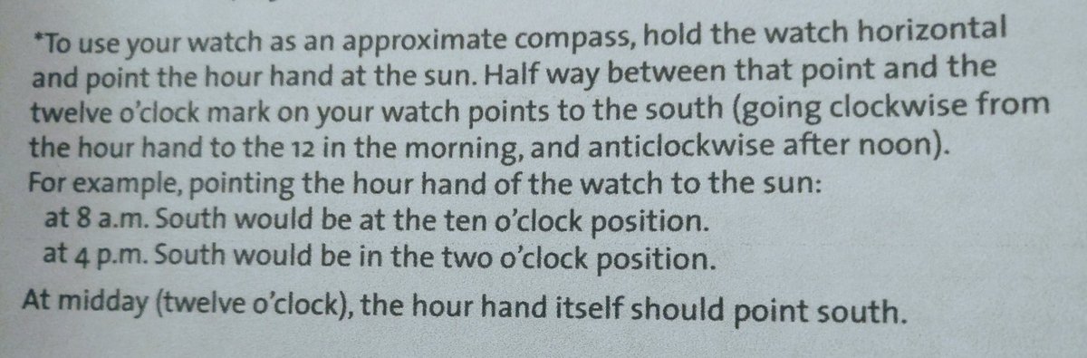 MagicalMonkeyFn's tweet photo. How to use your watch clock face and the sun to find south! Never know when it will come in handy! House buying perhaps? 🕛🌞 https://t.co/OfjEMb8TVi