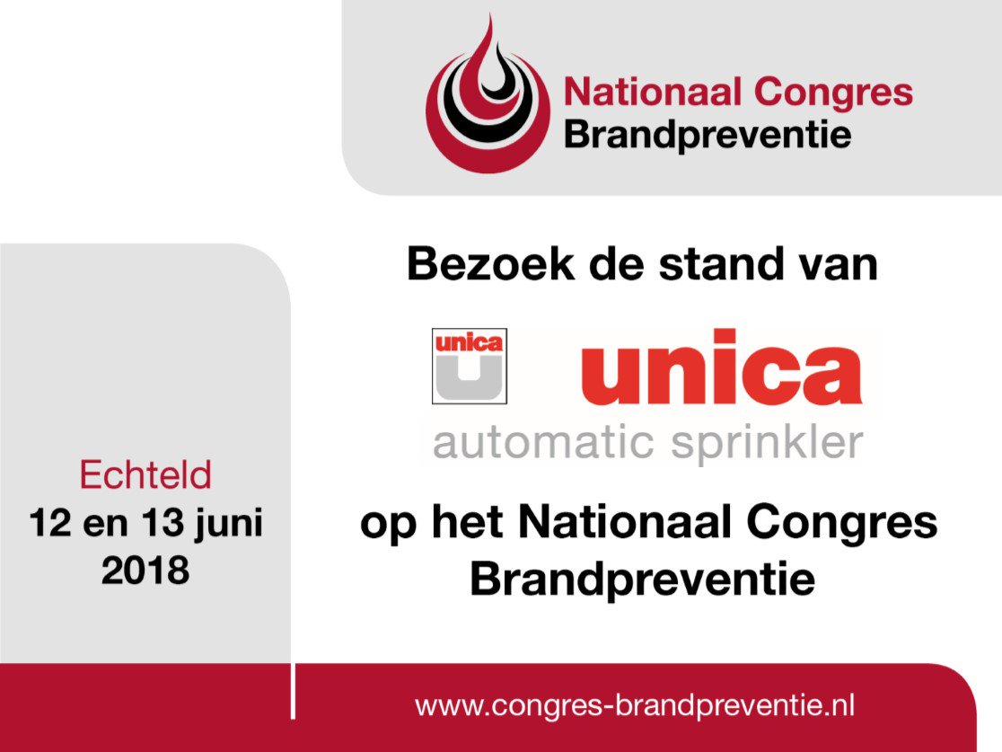 brandpf's tweet photo. Bezoek ook de stand van @UnicaSprinkler   op het Nationaal Congres Brandpreventie op 12 en 13 juni - https://t.co/wQX8HVg53e https://t.co/v8d3BlfYCP