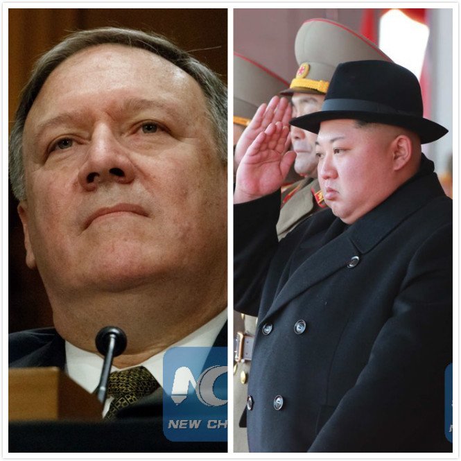 XHNews's tweet photo. Trump says meeting between CIA Director Pompeo and #DPRK's Kim Jong Un lasted over one hour https://t.co/wZ3dROleP3 https://t.co/AjLLnivH3H