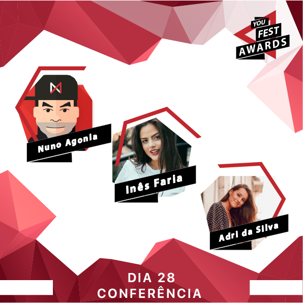 Não percas, dia 28, às 16:30h, conferência sobre o tema "Youtube em Portugal" com <a href="/NunoAgonia/">Nuno Agonia</a>, Inês Faria e Adriana &amp; Ilda! Vem assistir e participar, pois haverá um Q&amp;A no final da conferencia!!
Vais perder esta oportunidade? Garante já o teu Bilhete! ;-) #youfestawards #yfa2018