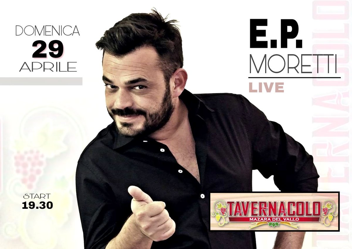epmoretti's tweet photo. Domenica 29 aprile appuntamento al Tavernacolo di Mazara del Vallo (TP), per gustare dei taglieri buonissimi e bere dell'ottimo vino!
E poi ci sarΓ² io, a cantarvi delle cose molto buone! Vi aspetto!! πβοΈ
#epmoretti #singer #tavernacolo #mazaradelvallo #sicilia https://t.co/UDZvGydTvE