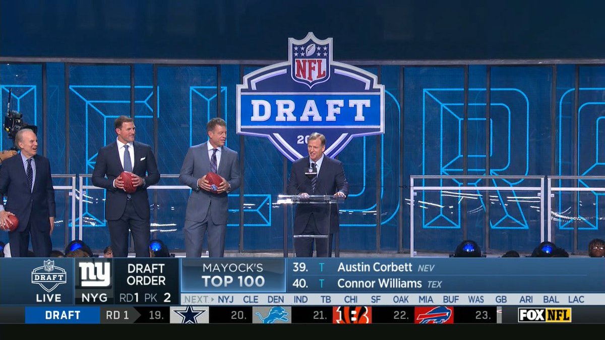 The boos are so loud inside AT&amp;T Stadium you can barely hear NFL Commissioner Roger Goodell. Plan to surround him with Cowboys legends didn't work. #NFLDraft