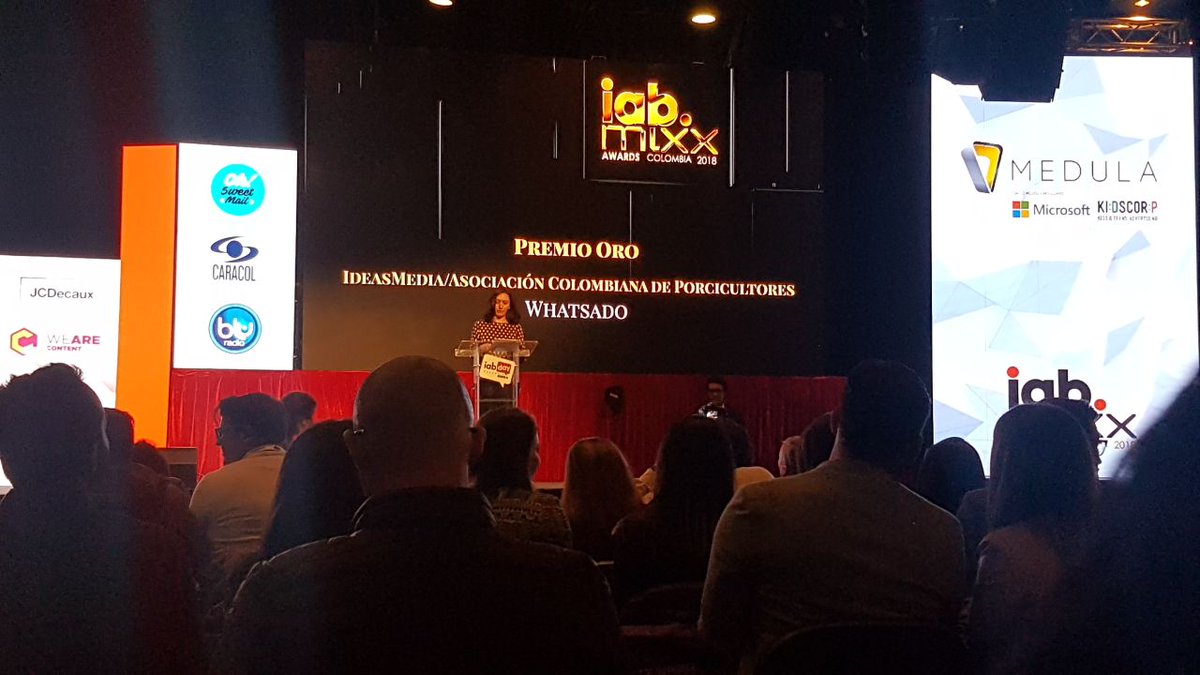 gabriel_ideas's tweet photo. Llenos de orgullo celebramos el Oro en los premios @iab Mixx Awards Colombia 2018 ¡Felicitaciones @porkColombia! 🏆 https://t.co/Kcf2XnCqtM