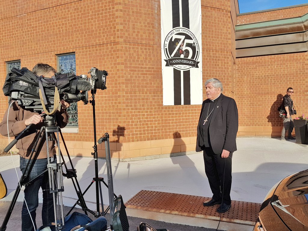 neilmaccarthy's tweet photo. @archtoronto Cardinal Collins speaks to media prior to prayer service: "We need to love one another. Love and care. That's what we need."  #TorontoStrong https://t.co/Cm1lXw21Rb