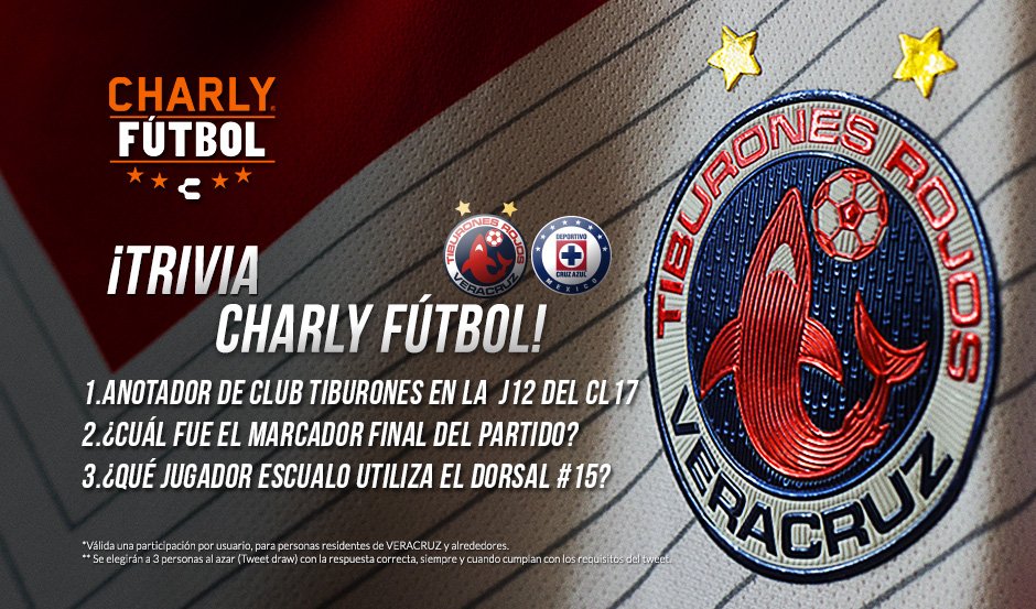 CharlyFutbol's tweet photo. ¡Aquí las bases para participar por pases dobles para el partido: @ClubTiburones  vs Cruz Azul ! 🎟🎟 

1️⃣RT a este Tweet
2️⃣Sigue a @ClubTiburones y @CharlyFutbol 
3️⃣Contesta correctamente la #TriviaCharlyFútbol 

#TodoSomosVeracruz🔴🔵 https://t.co/HD7BUnwYDv