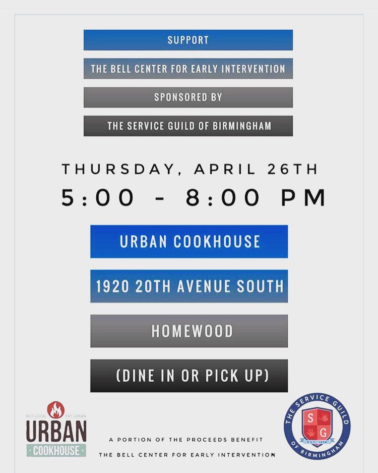 thebellcenter's tweet photo. Stop by Urban Cookhouse in Homewood, dinner and a donation in one quick stop! https://t.co/2skNYH7Z1V