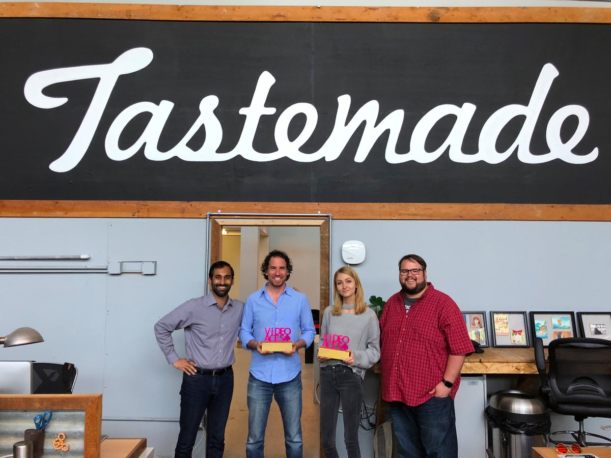 TubularLabs's tweet photo. We're thrilled to present @tastemade with their #VideoAces award! Tastemade are one of the MOST viewed creators on Facebook with 11B views in 2017! #VideoAces celebrates the most viewed media publishers in online video - check out the full list here https://t.co/M4iKixWm7Y https://t.co/wEPptbEPiB