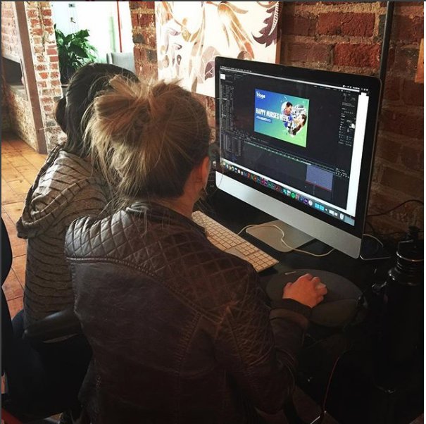 RedBranch's tweet image. At Red Branch Media, we encourage our #branchers to step out of their comfort zone often and learn new things. Today, @labeckers12 is learning how to make her first client video from @kosbourne108. It’s looking great, Laura! #clientvideo #videodesign #graphicdesign