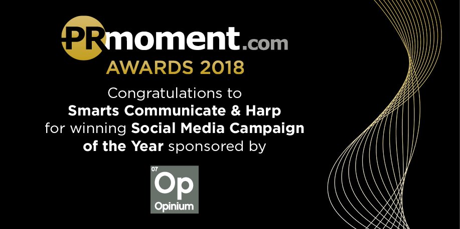 therealprmoment's tweet photo. The Award for Social Media Campaign of the Year goes to @smartscomm &amp; Harp - Harp's 'Pure Here'. #PRmomentAwards https://t.co/sG1BEUsBQv