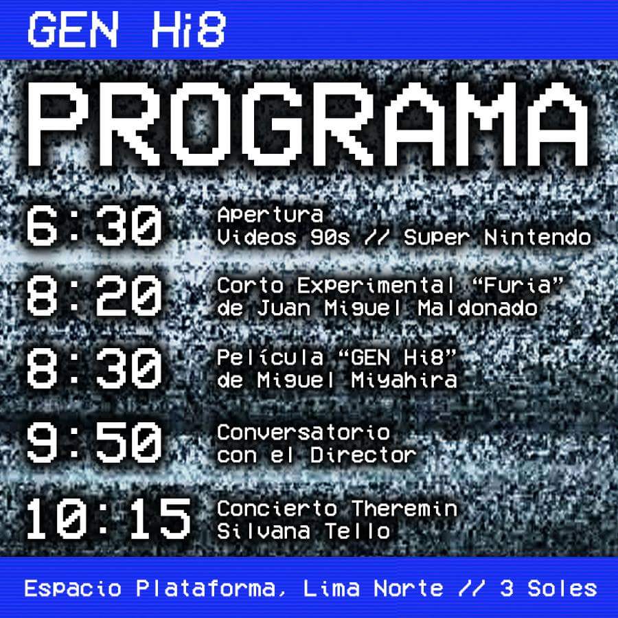 cineaparte's tweet photo. Hoy desde las 6:30pm PROGRAMA @GenHi8 de @MiguelMiyahira un "coming of age" sobre adolescentes en los 90's #genhi8 #cineperuano #alternativo #90s #oldschool en Espacio Plataforma Av Univ 3773 D Lote16 #LosOlivos sino alcanzas a ir Mírala Aquí YA DISPONIBLE https://t.co/4jDKW1SwCA https://t.co/XXtT4Op9WK