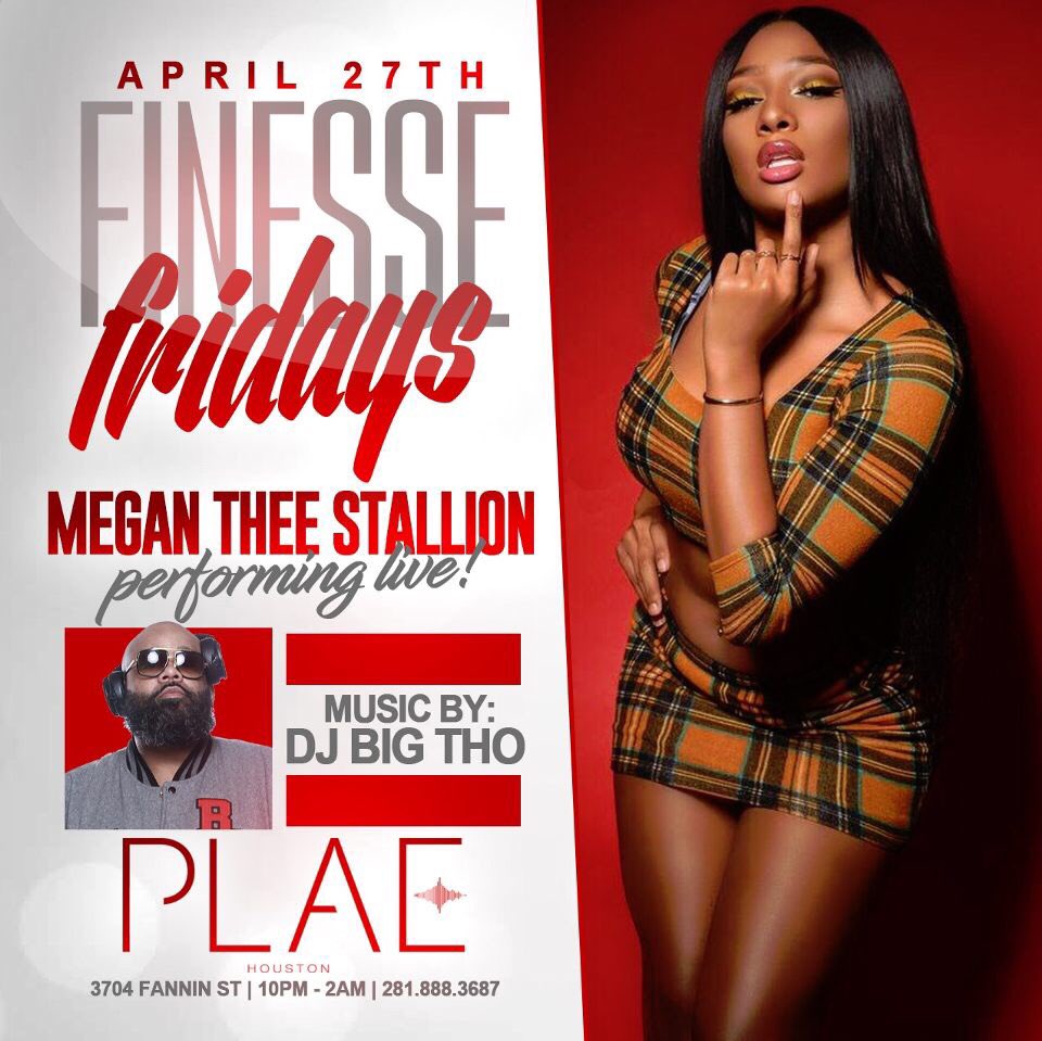 bookwitbiggie's tweet photo. FRIDAY APRIL 27TH
#SavagePromo presents #FinesseFridays at #PLAEHouston
@theestallion PERFORMING LIVE
♦️
EVERYONE FREE TIL 11:30 W/RSVP!!! LINK IN BIO!! 🚫
♦️
$5 “ForePlae
3704 FANNIN ST HOUSTON, TX
💥🍾Section & Bottle Service Highly Recommended DM ME 281.948.0847 https://t.co/lqZ6n2pjyk