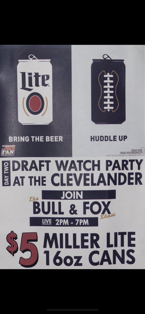 Come on in Friday, April 27th for the live Bull &amp; Fox show to talk about the draft, the cavaliers playoffs so far and the new Indians team this season! Our fresh cold Miller lite is waiting for you!