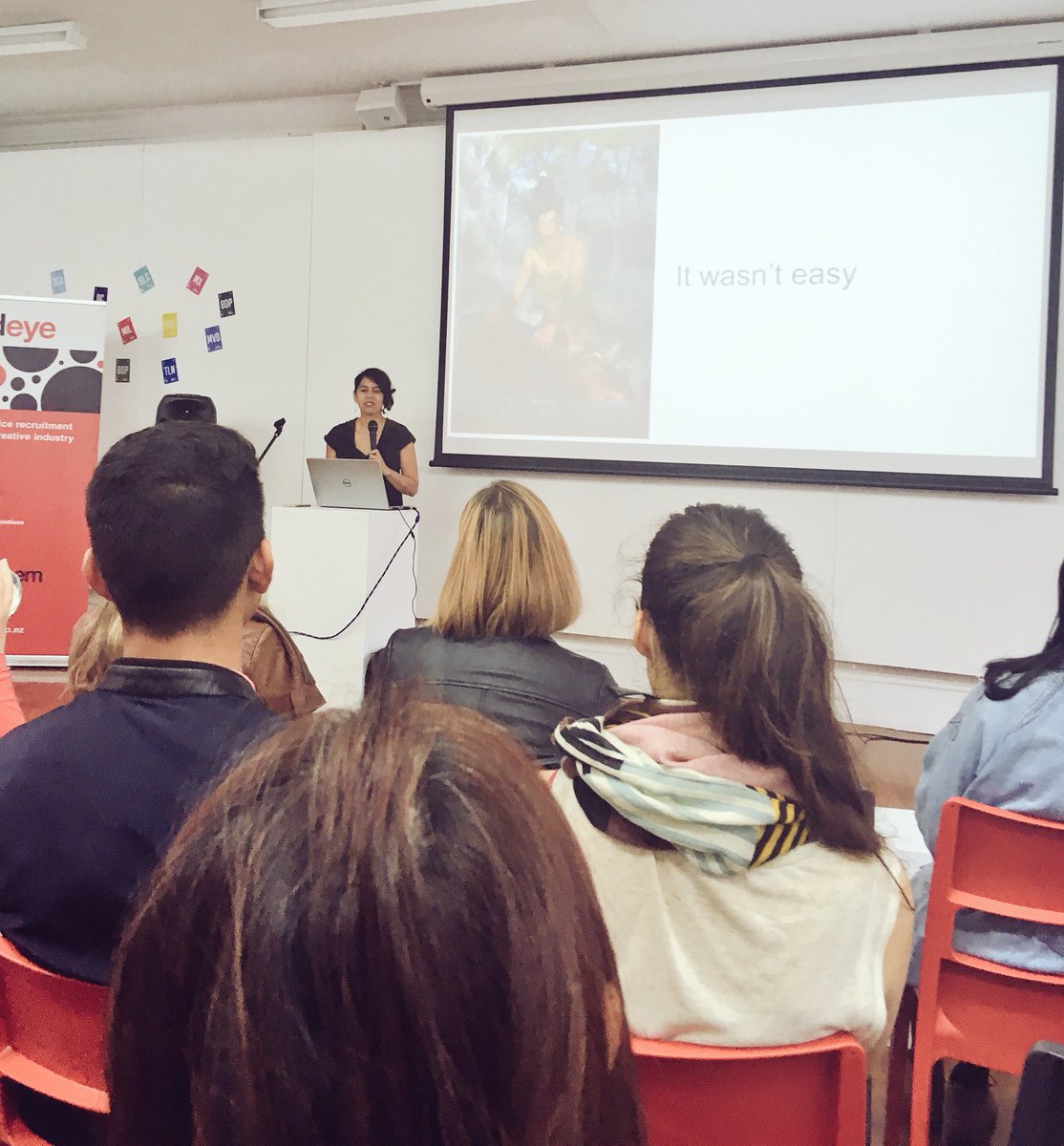 LomoLynn's tweet photo. The charming @MaruNihoniho on beginning her journey: “I said to my husband, ‘I want to make games’ and he said to me, ‘I think you’re tired.’” @Auckland_CM #cmgame #cmAKL #creativemornings https://t.co/0hfeeFKHrB