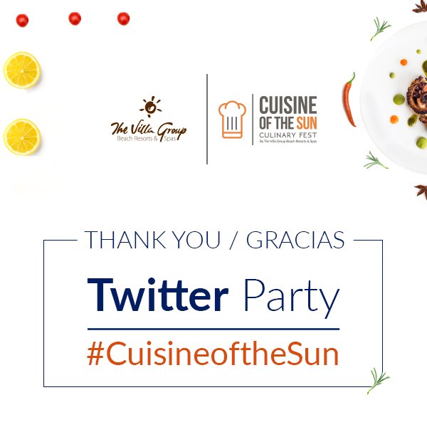 villagroup's tweet photo. Thank you everyone who joined the Twitter Party #CuisineoftheSun 2018!
¡Gracias por el apoyo a todos los participantes!
https://t.co/F5oSyTGkLU https://t.co/30VCMTn3fB