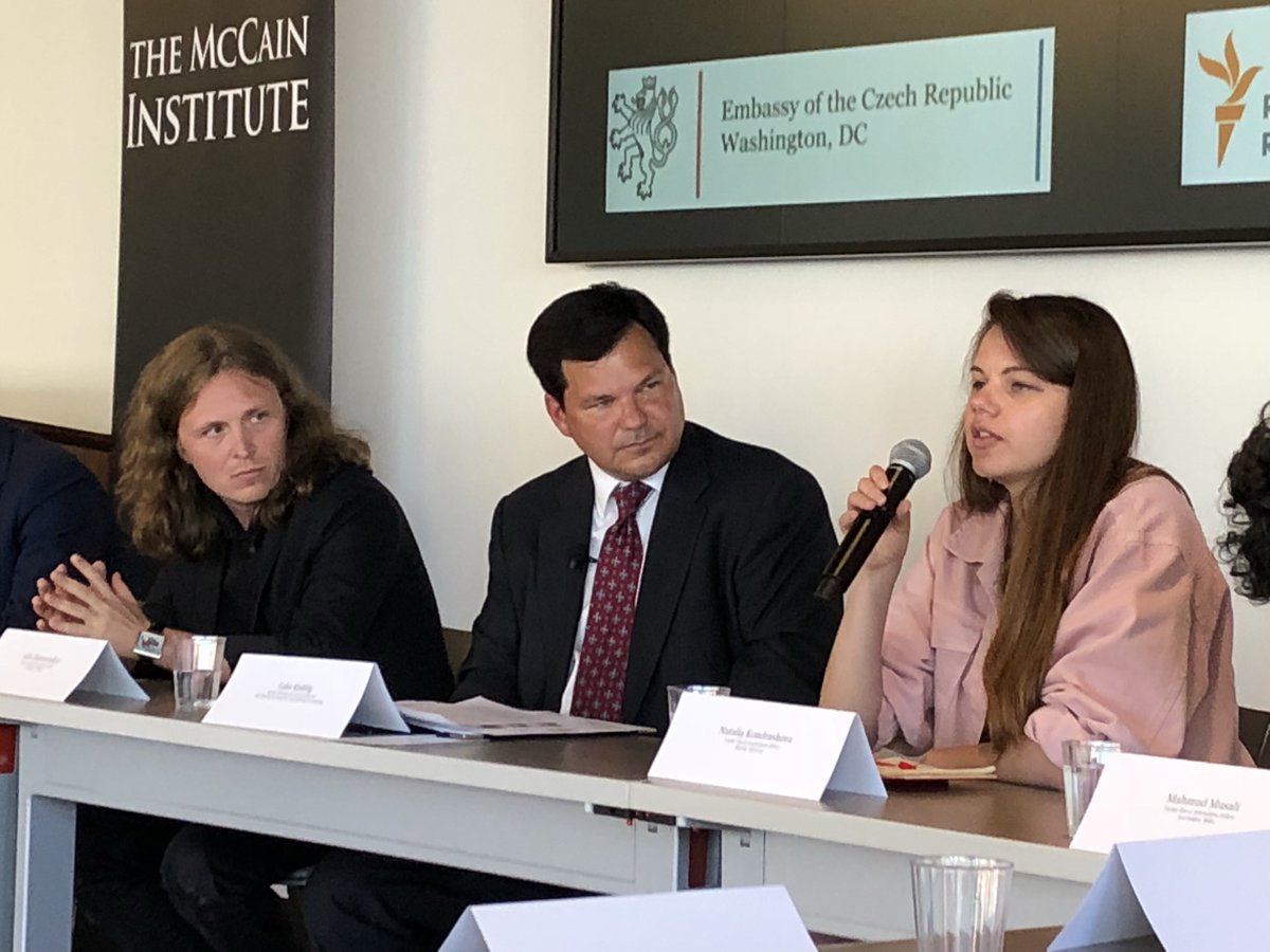 EnvoyStrategy's tweet photo. Journalists from E. Europe say that small media outlets must be careful in what they say about government lest they be labeled enemy of state and funding or other support is pulled @McCainInstitute #journalism #muzzledmedia https://t.co/cfpc3lqR5e