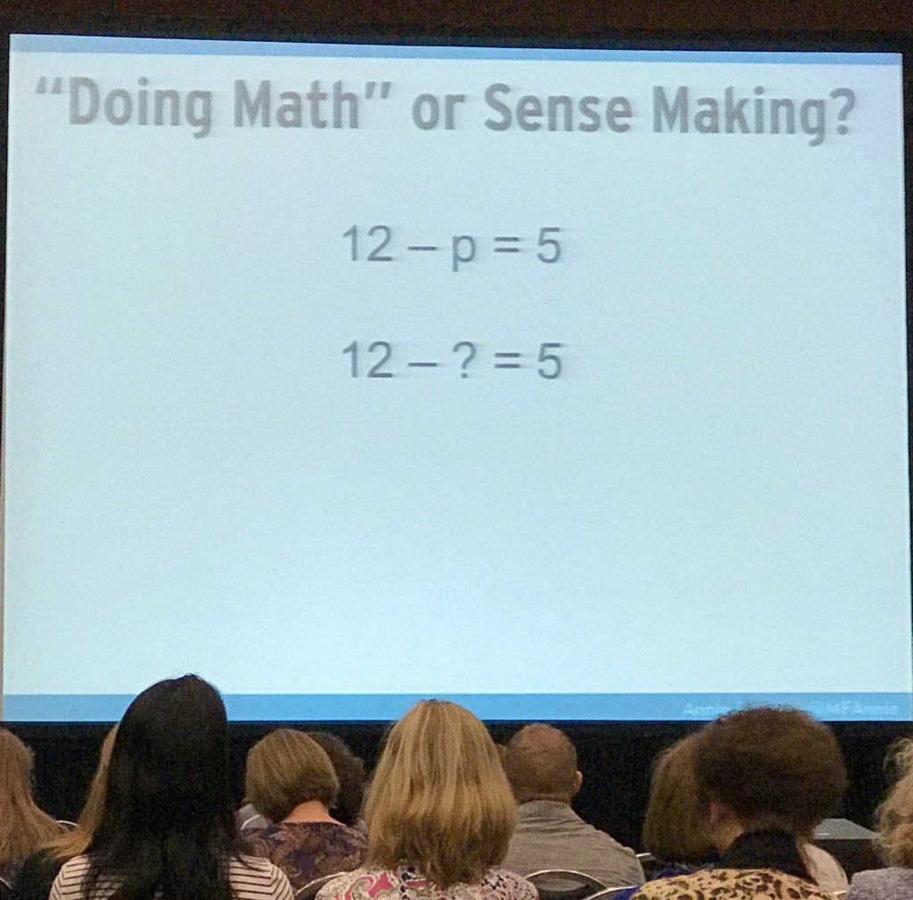Many Ss struggle to solve the first equation... why?

“You’re not supposed to think about it, you’re supposed to just do it”

<a href="/MFAnnie/">Annie Fetter</a> #NCTMannual