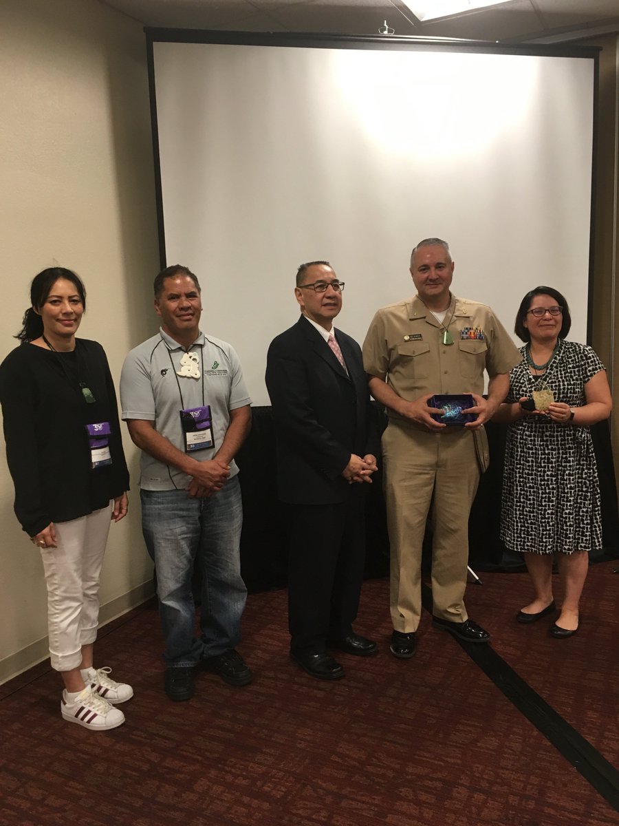 BroKeung's tweet photo. @WhanauTahi presenting Taonga to Admiral Weahke and Director Jennifer Cooper @IHSgov on behalf of Hon John Tamihere @WaiWhanau https://t.co/CkZwijP5HY