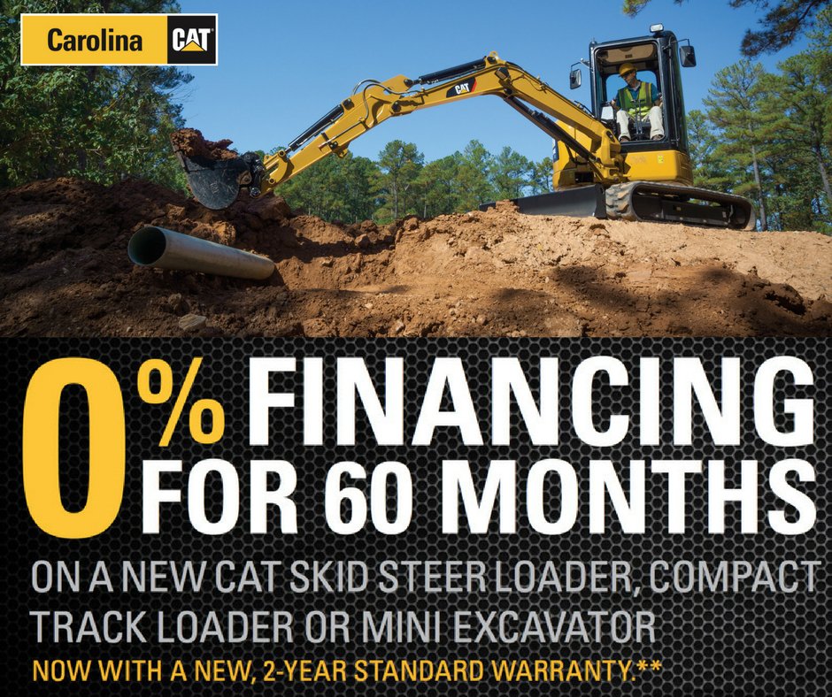 You can afford a Cat machine, so why settle for less? Get 0% interest for 60 months on new CAT compact equipment. #CarolinaCat #WeBuildNC ow.ly/e6et30joBdC