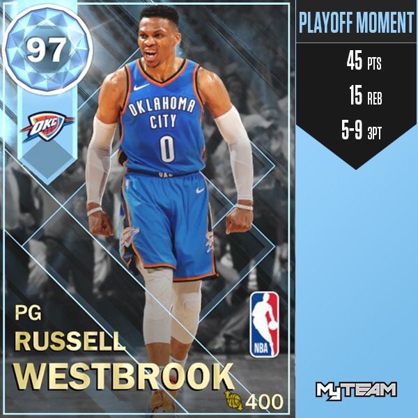 2KLockerCodeFan's tweet photo. Diamond Playoffs Moments cards for @KingJames and @russwest44 have been added to #MyTeam https://t.co/pofrlIaAZK