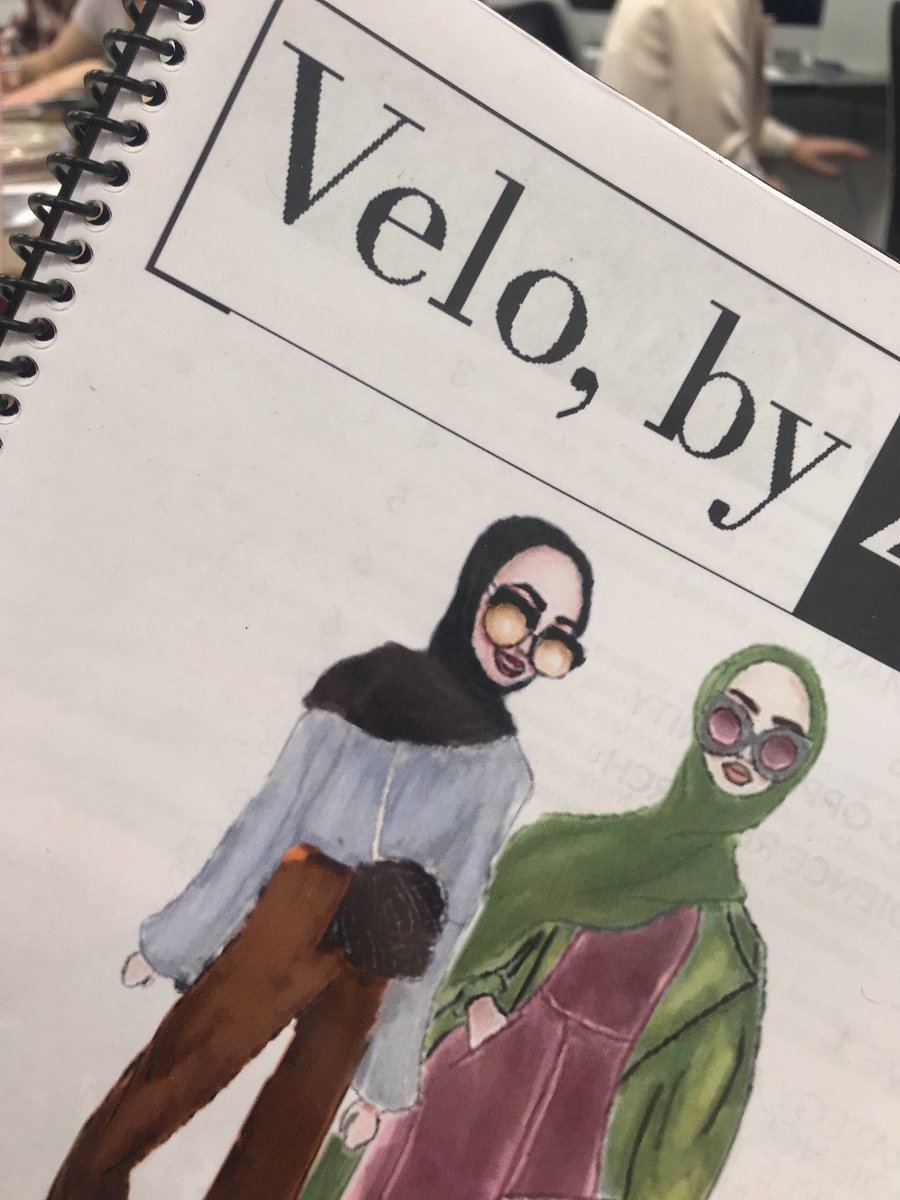 GinaLuttrell's tweet photo. Velo- a fashion forward campaign from a group of my #PRL215 students that highlights the beauty of the #hijab. Nice work @erinsciortino_ @GhazalKawar & Monica #CoveredInFreedom #HijabPride (Original artwork too!) https://t.co/L6NWNkHCYq
