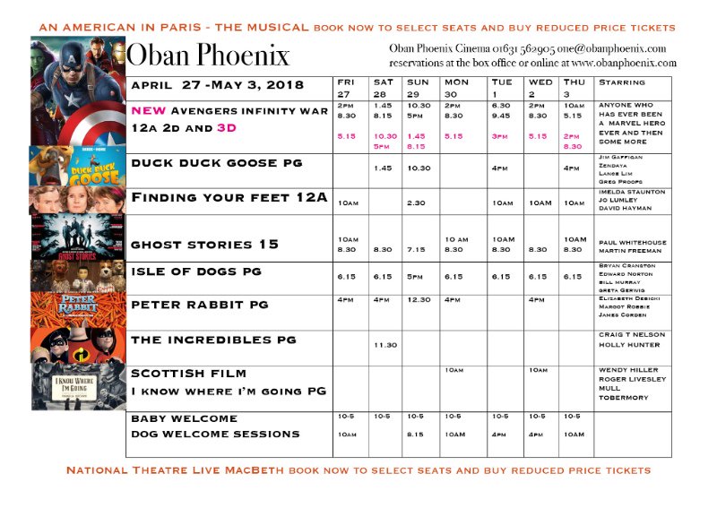 ObanPhoenix's tweet photo. Cinema Listings and News from Oban Phoenix Cinema - https://t.co/VWHQ3QPbMO https://t.co/id6WrDhaOY