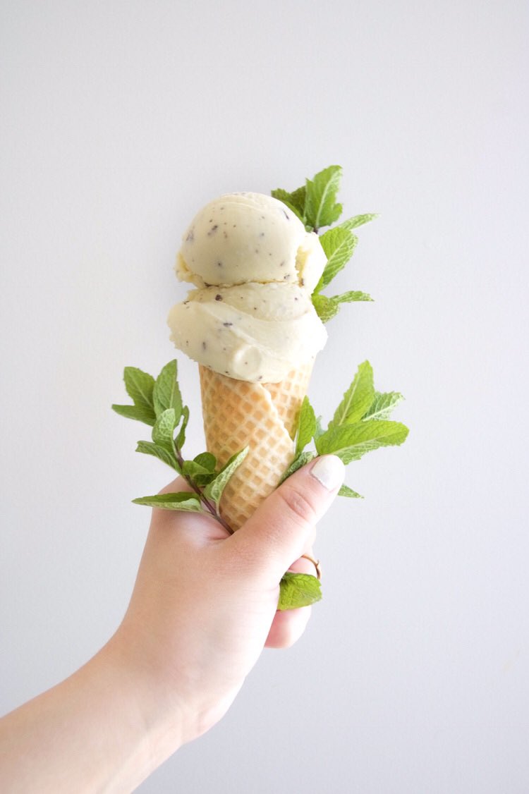 Our Mint Stracciatella ice cream is made with real spearmint from our garden and <a href="/theochocolate/">Theo Chocolate</a> flakes.