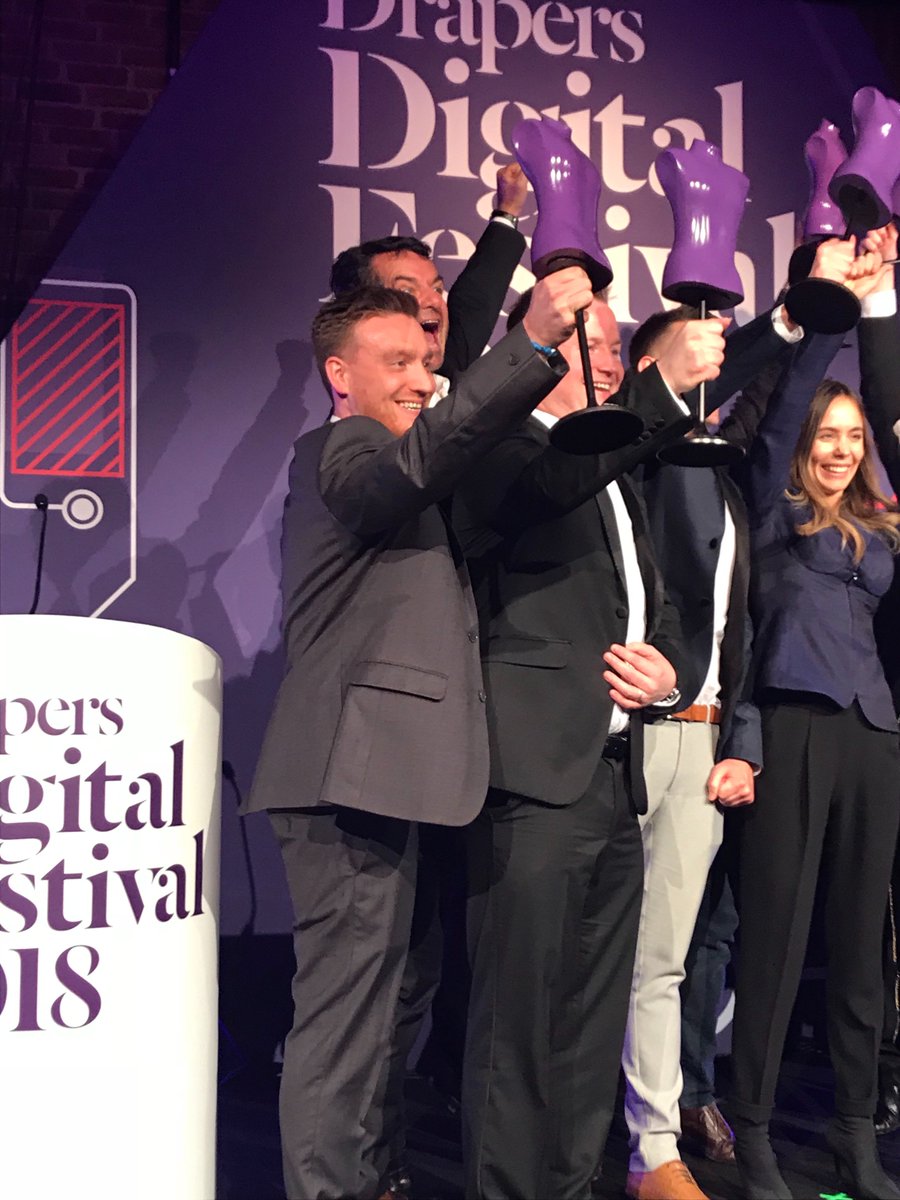 othermedia's tweet photo. Our own @m_emmins couldn’t be happier to win the best ecommerce website design award at the #Drapersdigital awards tonight for our fab clients at @vollebak https://t.co/9zwGcyI0TV