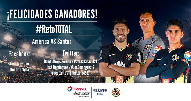 TotalEnergiesMX's tweet photo. ¡Muchas felicidades a nuestros ganadores del #RetoTOTAL que asistirán a la jornada 17 de la Liga MX, América VS Santos! Sigan participando con TOTAL, tenemos muchas sorpresas. https://t.co/TOoT2s3YCX