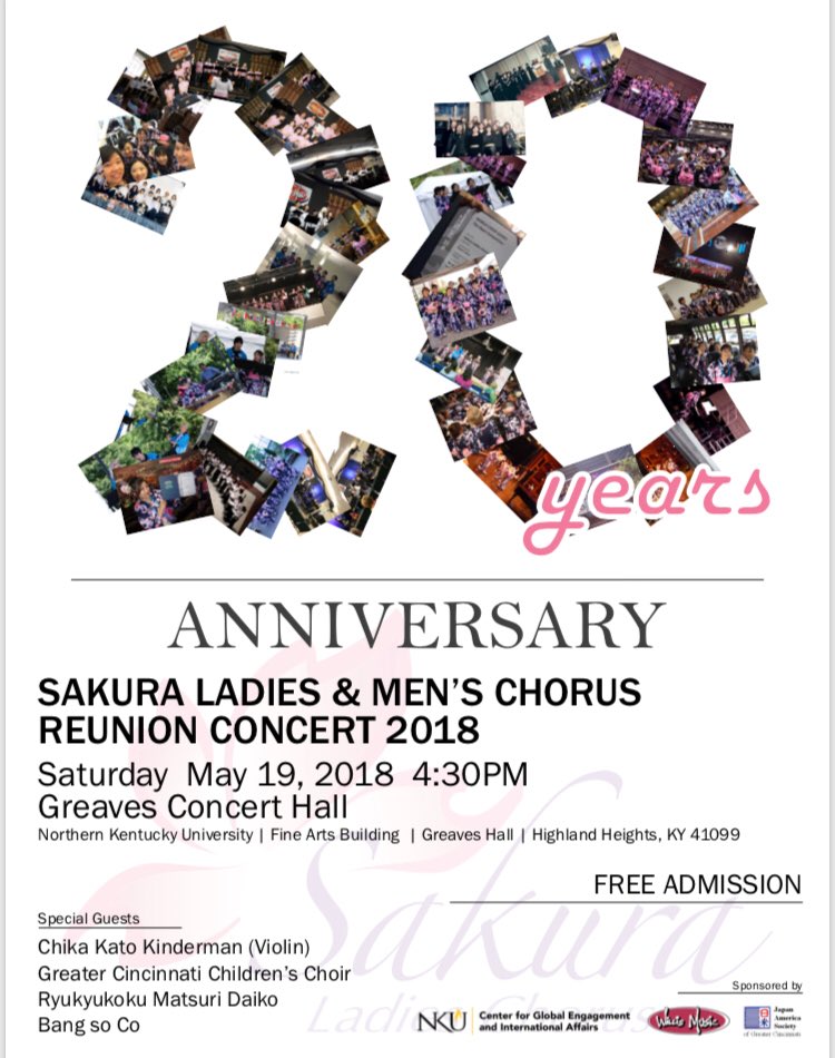 JASYP_cincy's tweet photo. Sakura Ladies Chorus and Men’s Chorus 20th Anniversary Concert at Northern Kentucky University on May 19th at 4:30pm #sakuraladieschorus #cincinnati #nku 
FREE ADMISSION! https://t.co/K1Gm9SmUqK