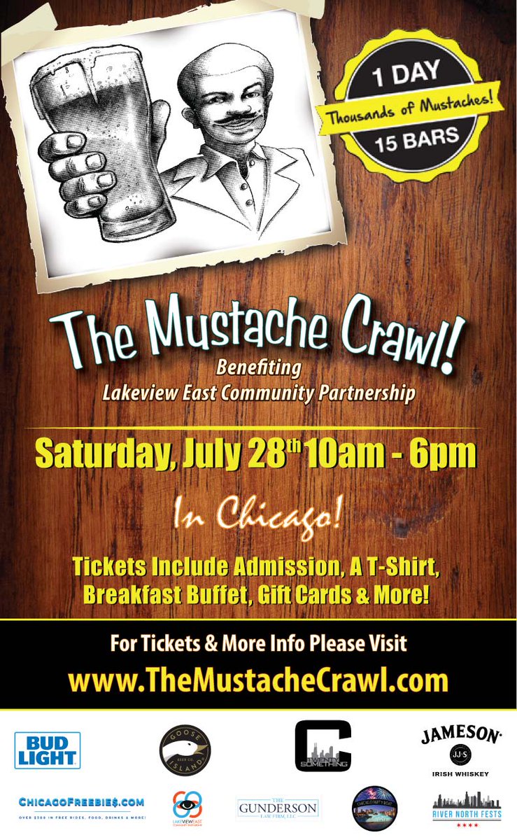 The Mustache Crawl - Chicago's Favorite Bar Crawl is Back on Saturday, July 28th! Get Super Early Bird Discounted Tickets NOW For Only $10 at TheMustacheCrawl.com! #chicago #chicity #chigram #chicagoland #chitown #barcrawl #daydrinking #mustache #themustachecrawl