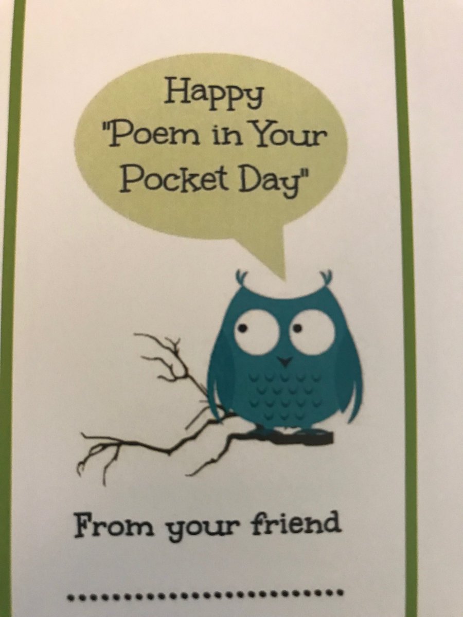 Millgrove3G's tweet photo. Happy #PoemInYourPocketDay #pocketpoem from 3G!! We all presented a favourite poem to our class and carried the poem with us to share ! https://t.co/C63jC4cvTj
