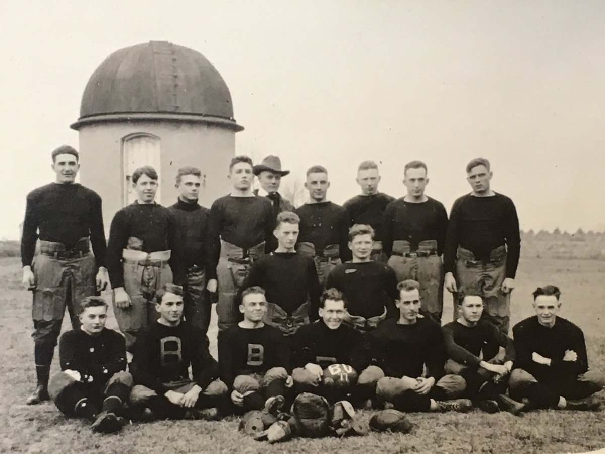 BCCommons's tweet photo. #ThrowbackThursday to the late 1930's Blackburn Football team. The old Minton Observatory, which was destroyed in 1942, can be seen in the background. https://t.co/D2M8rLAeph