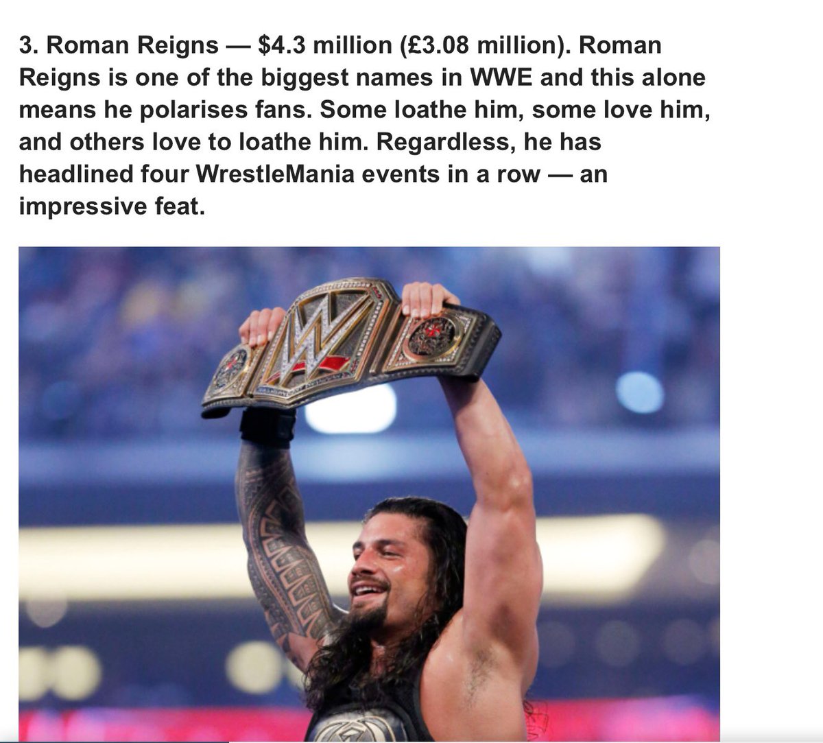 kingluthra's tweet photo. @WWERomanReigns Is At No. 3 with 4.3m Ahead Of Triple H,A.j Styles,Undertaker On Ur Face Smarks https://t.co/P0eIJ1iGMI