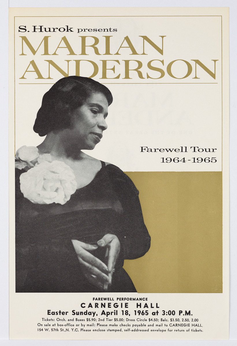 carnegiehall's tweet photo. Legendary contralto Marian Anderson gave her farewell recital at #CarnegieHall on April 18, 1965, performing works by Handel, Haydn, Schubert, and more. Anderson made her Carnegie Hall debut in 1920, and performed more than 50 times at the hall. #TBT #1960sNYC https://t.co/SSW8LQl21n