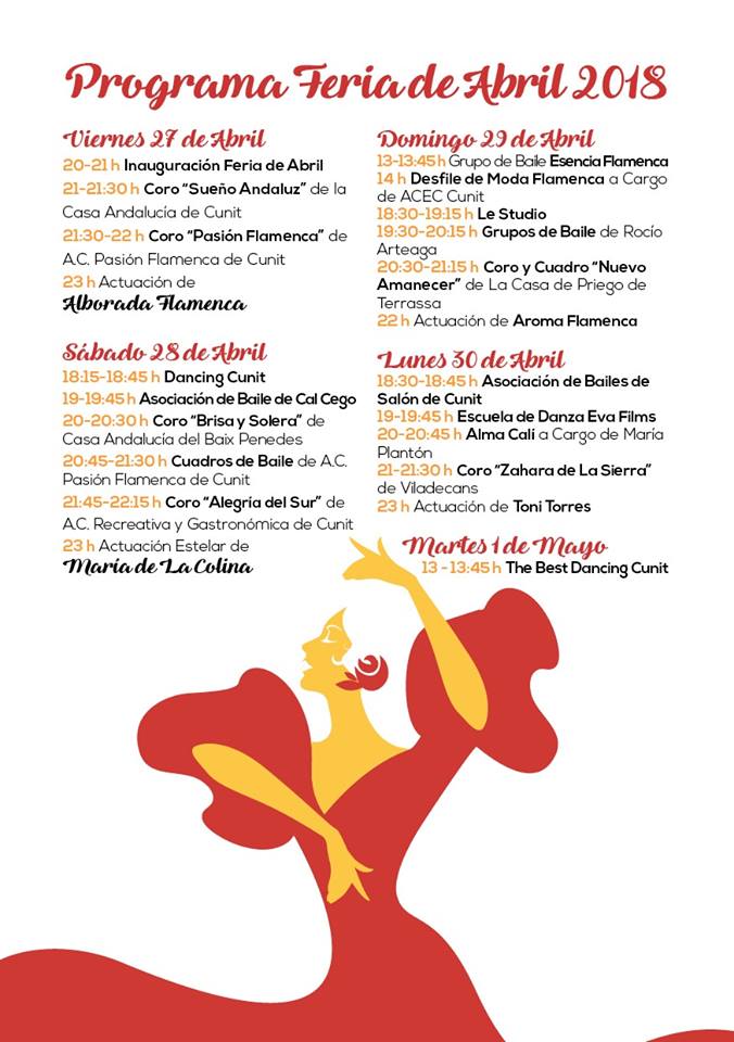 CunitTurisme's tweet photo. 💡 Avui a les 20h, inaugurem la #FeriaDeAbril de #Cunit.
Aquí us deixem la programació de divendres a dimarts!
👉🏼 T'ESPEREM!
#penedèsmarítim #surtedecasapenedès #baixpenedès #feriadeabrilcunit #festescunit https://t.co/mBGn0GmQRM