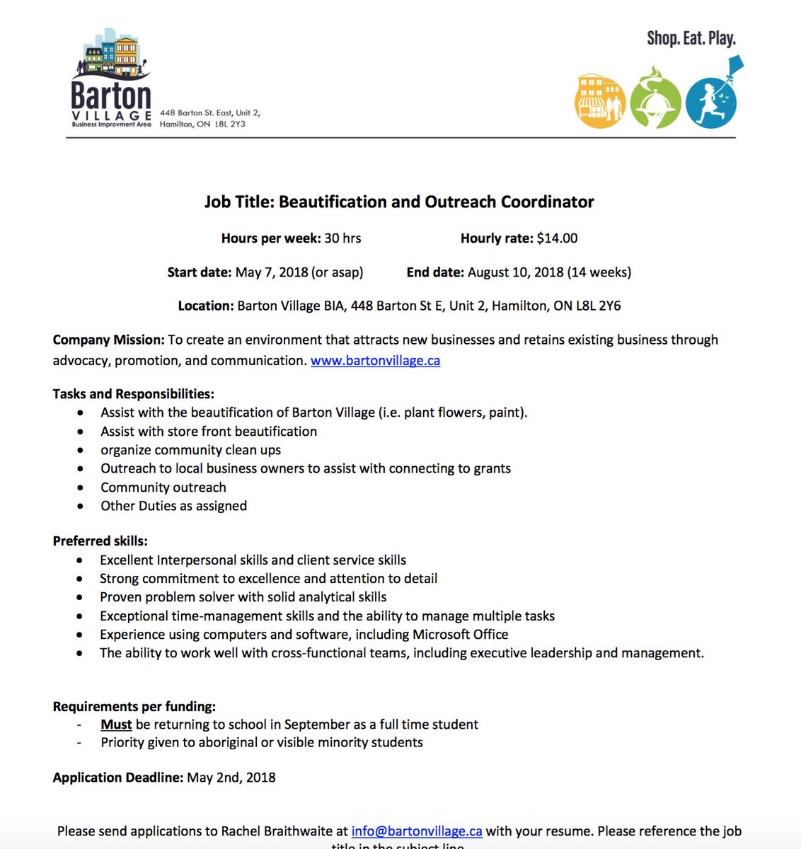 YOU_HWDSB's tweet photo. Summer Job opportunity https://t.co/fdplyV1ZbC