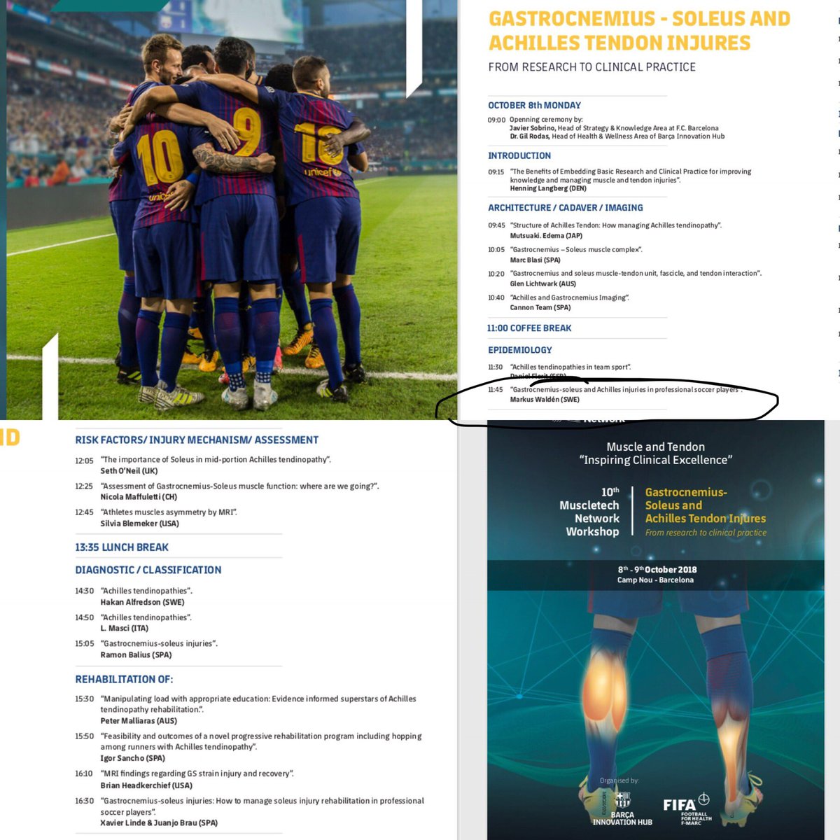 MarkusWalden's tweet photo. Thanks for being invited @muscletechnetwo & @FCBarcelona - great programme with distinguished speakers #muscletech #frgsweden #uefa-ecis #tricepssurae https://t.co/K91yTA54ol
