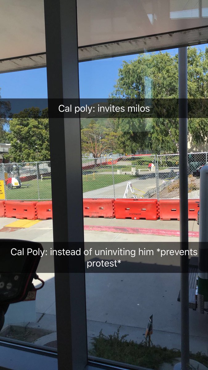 zxmxrax's tweet photo. Milos is coming to @CalPoly today & this is what they do. Protect him. Prevent a protest. Thereโs even a swat team here. Now we know what side #armweak is on...so pathetic https://t.co/n2zjWFBTyH