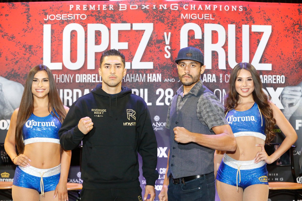 premierboxing's tweet photo. #PBConFOX fighters took to the 🎙 today in El Paso, Texas to talk about their April 28th bouts.

Don't miss #LopezCruz, #DirrellHan &amp; #LaraMarrero this SATURDAY on @FOXTV and @FOXDeportes at 8:30 pm ET/5:30 PT.
 
FIGHT INFO: https://t.co/b0TkvMQBff

📷: Ruben Ramirez https://t.co/5VNhV2zlYF